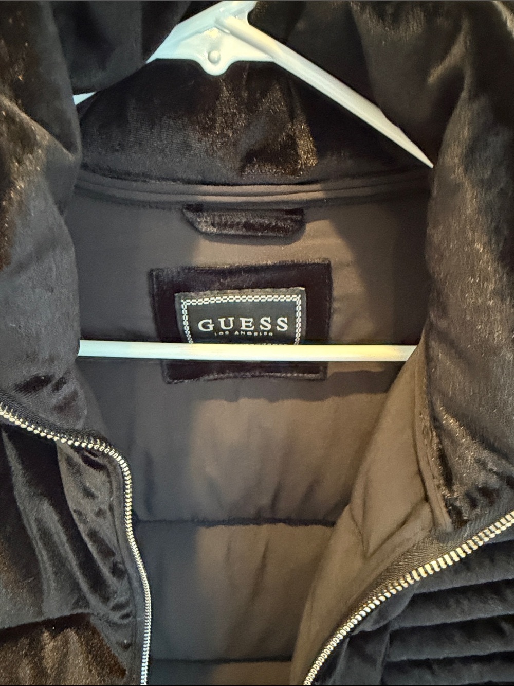 GUESS Black Quilted Puffer Jacket with Velvet Trim
